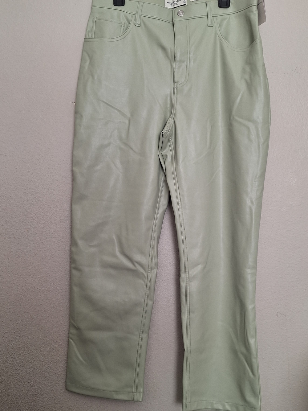 Abercrombie & Fitch Light Sage Vegan Leather 90s Straight Ultra High Rise Pants